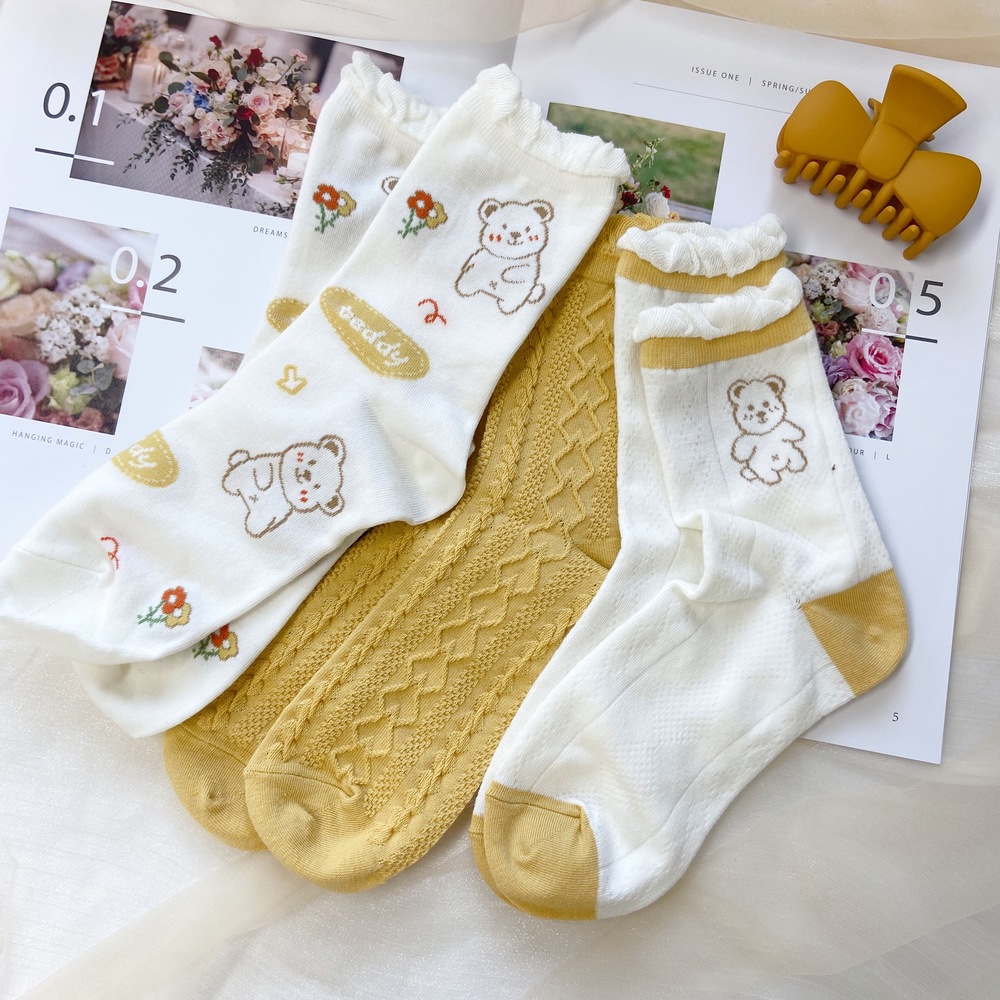 [달링걸] 봄신상 귀여운 노랑곰돌이양말3개세트 패션 코디